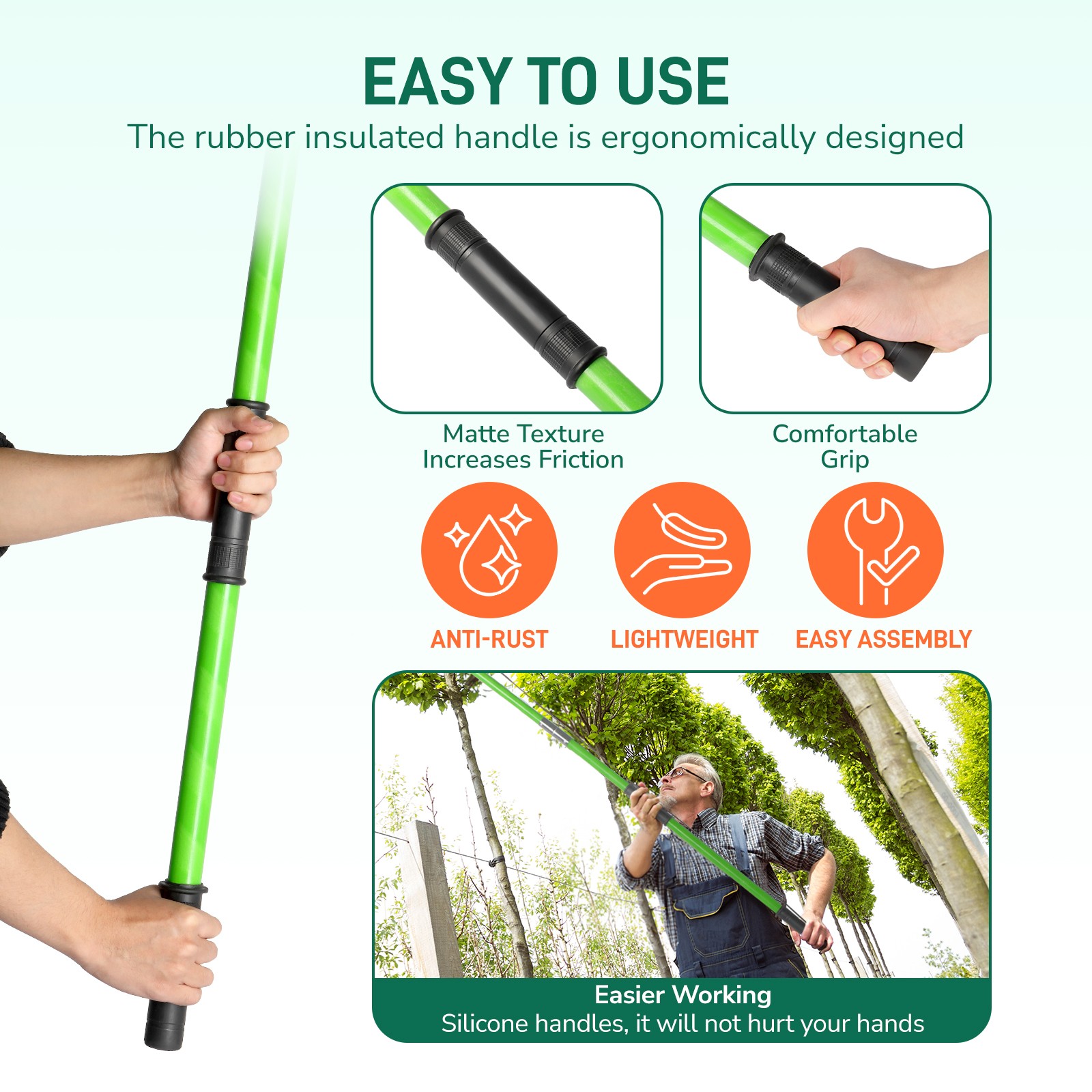 Manual Pole Saw Extendable Tree Pruner 30ft Fiberglass Pole Hook Knife