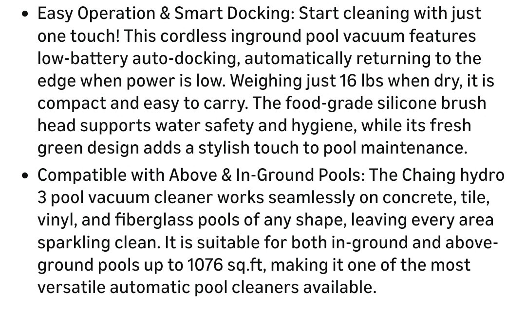 NIB Chasing Hydro 3 Cordless Pool Cleaner 200 mins Runtime Robot Vacuum Inground