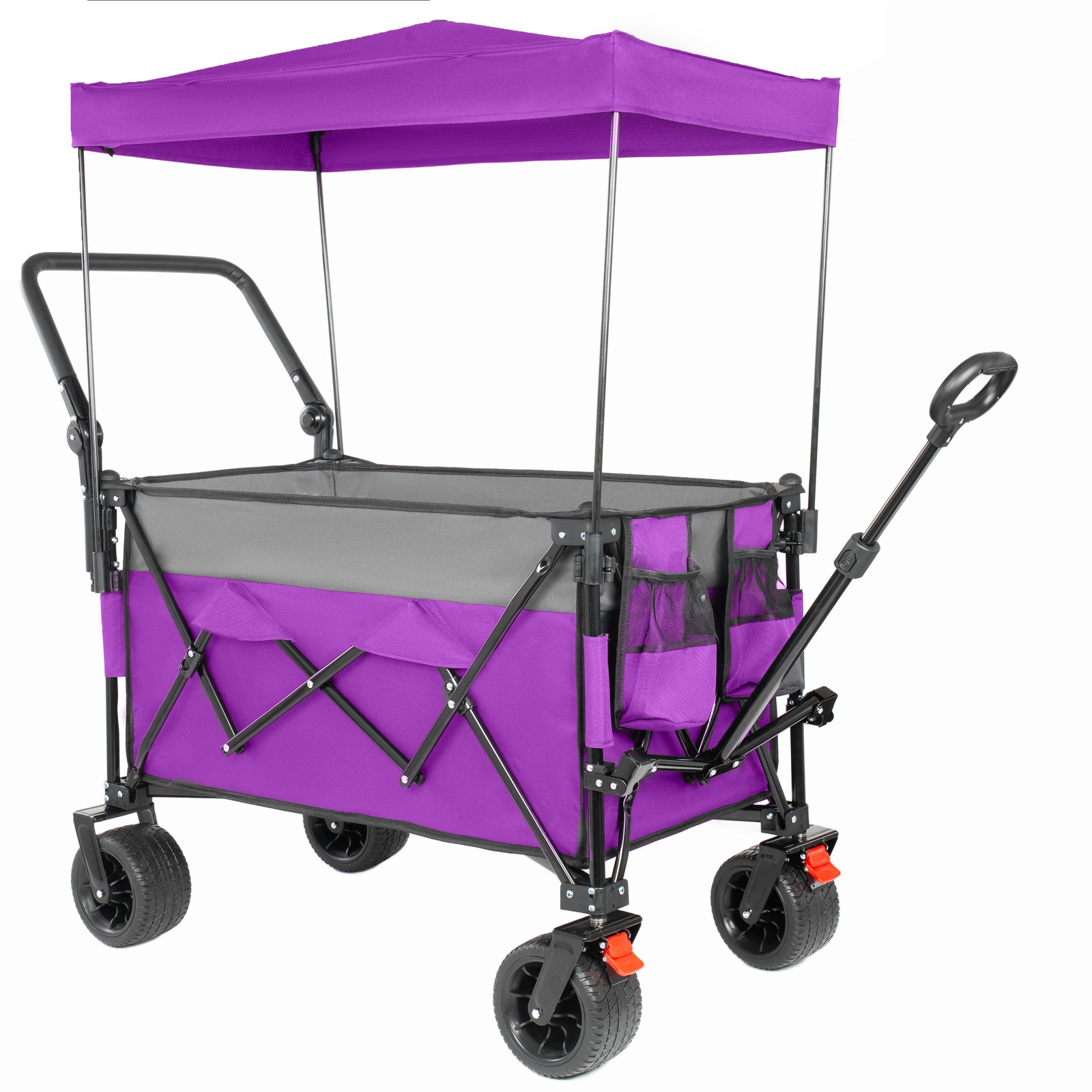 Folding Wagon Cart with Canopy, 480 lbs Capacity, 300L, 7″ Wheels, Purple