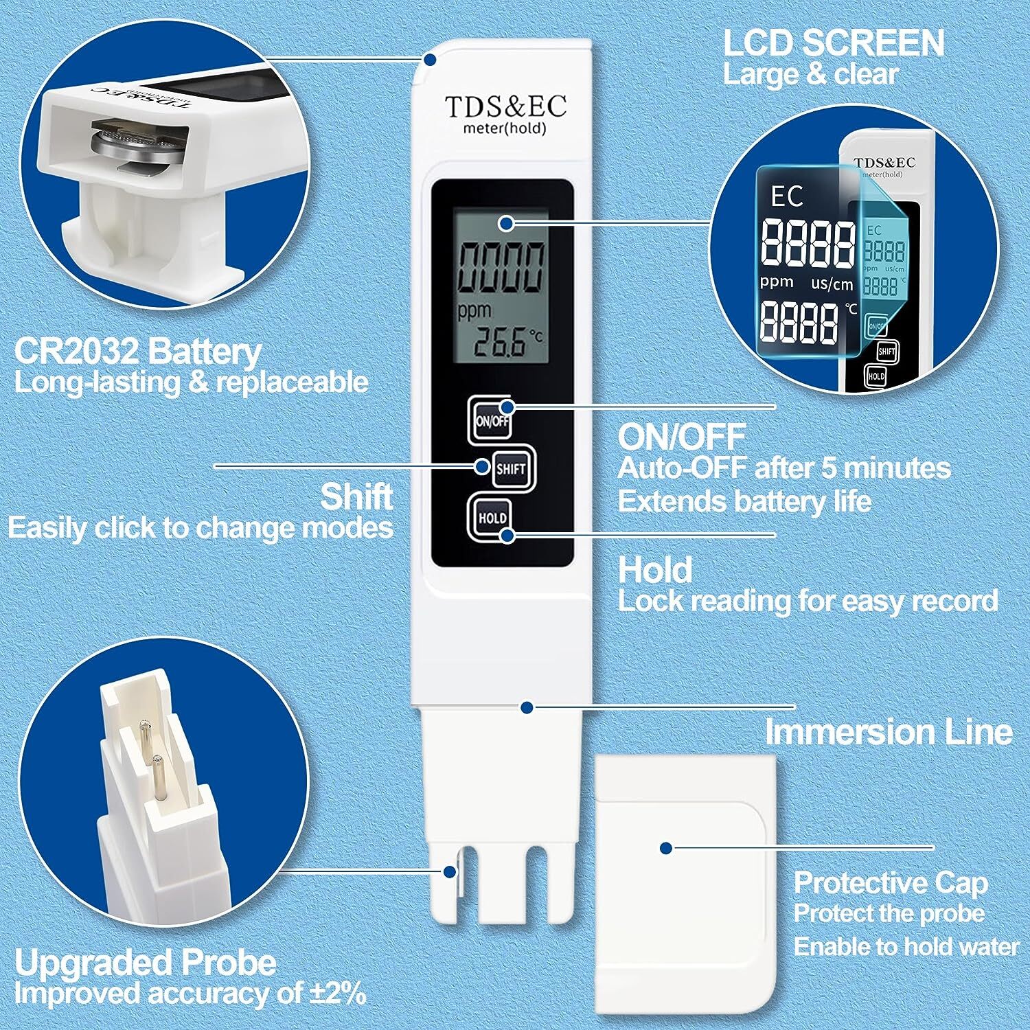 TDS Meter Digital Water Quality Tester Testing Kits for Drinking Water 0-9990ppm