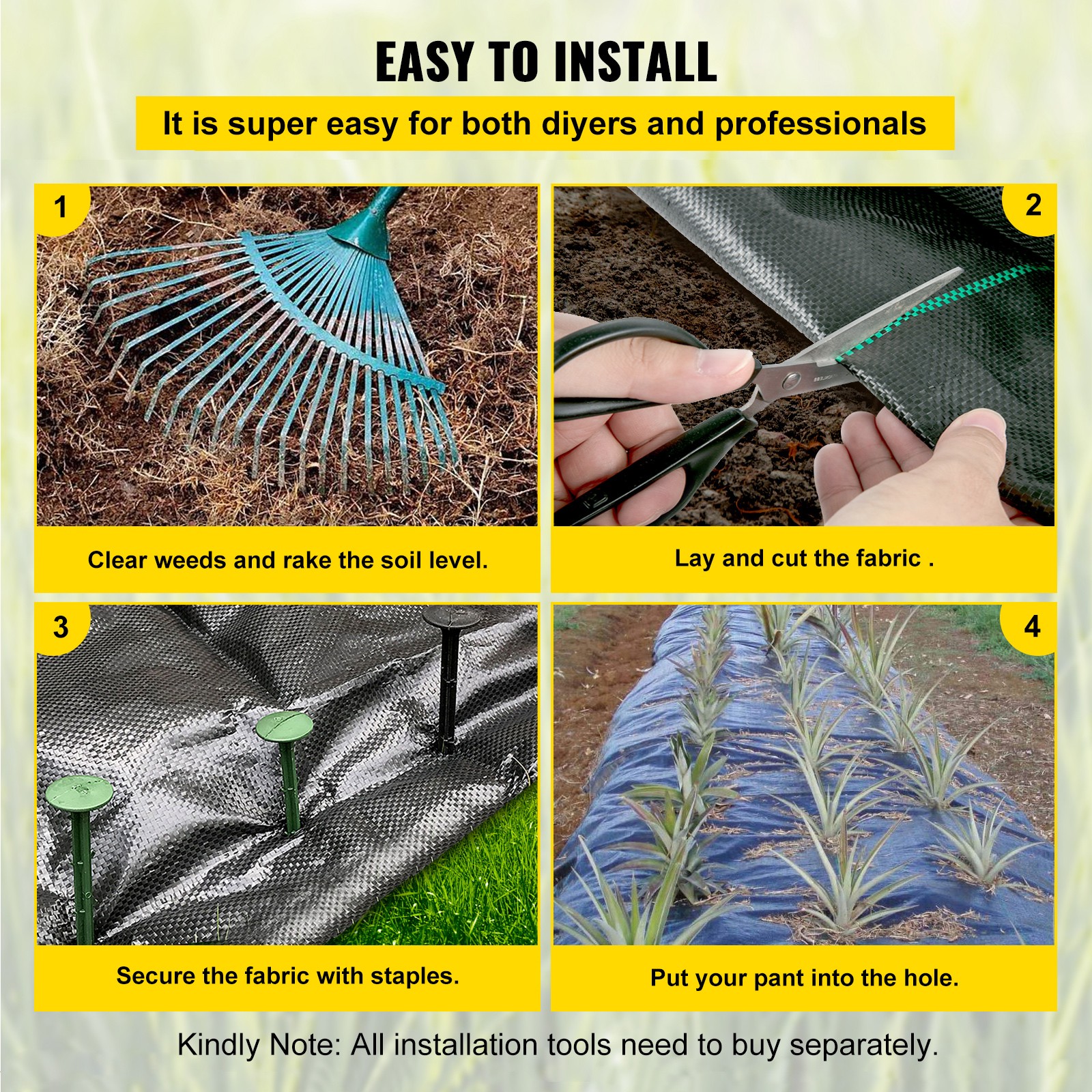 VEVOR 5’x 250′ Weed Barrier Landscape Fabric Ground Cover 5oz PP Dual Layer