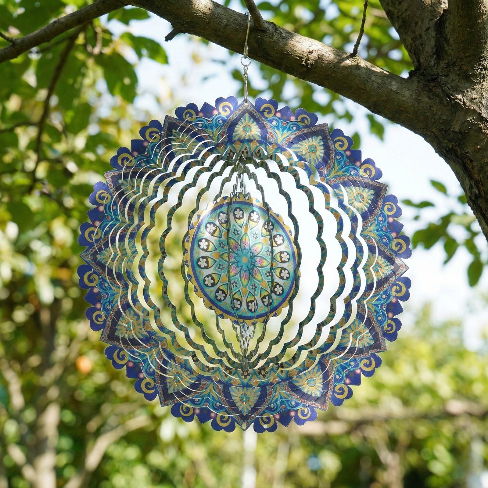 3D Mandala Wind Spinner Metal Hanging Wind Sculpture Outdoor Garden Home Decor