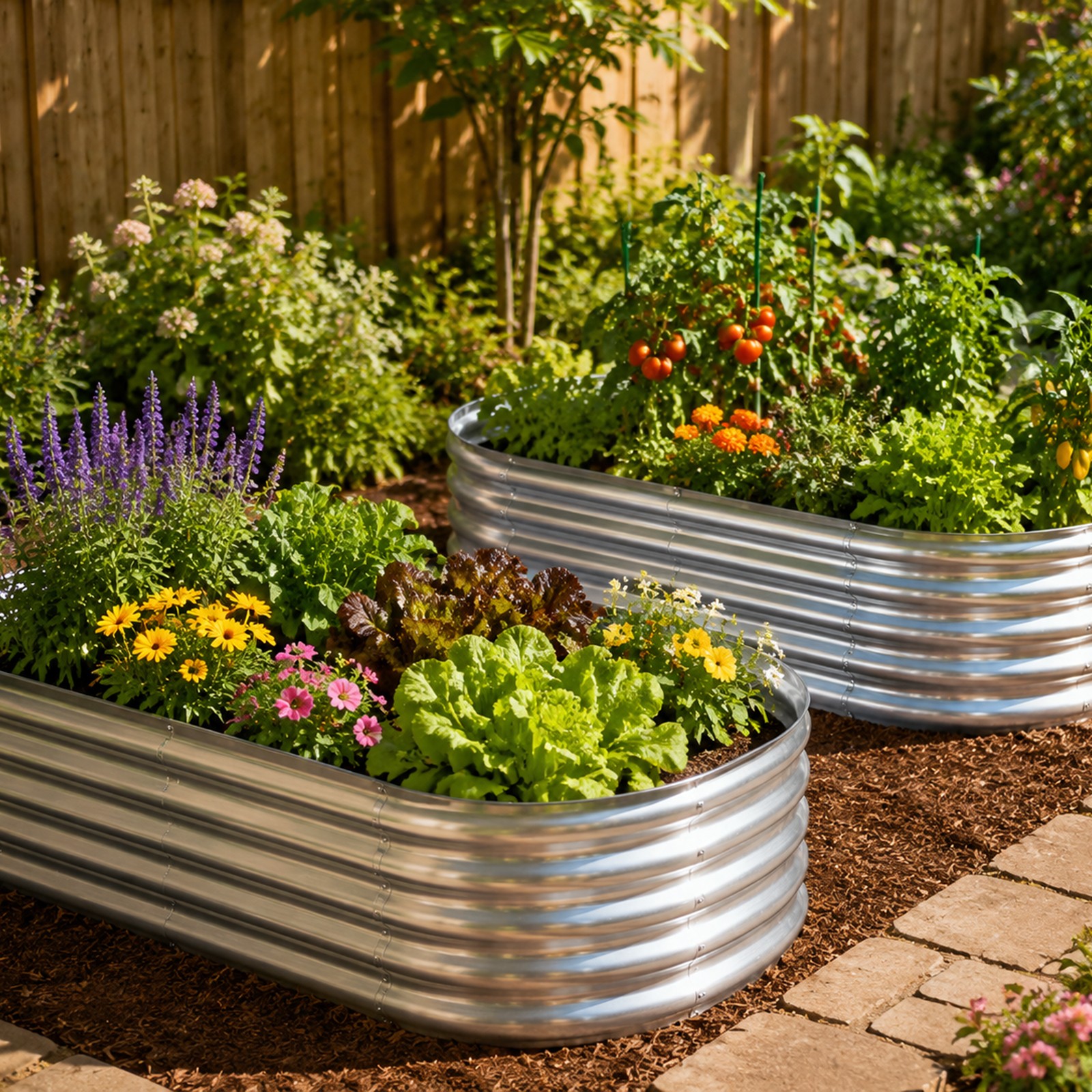 2 Pack Metal Raised Garden Bed Galvanized Planter Box 4x2x1 ft Outdoor Silver