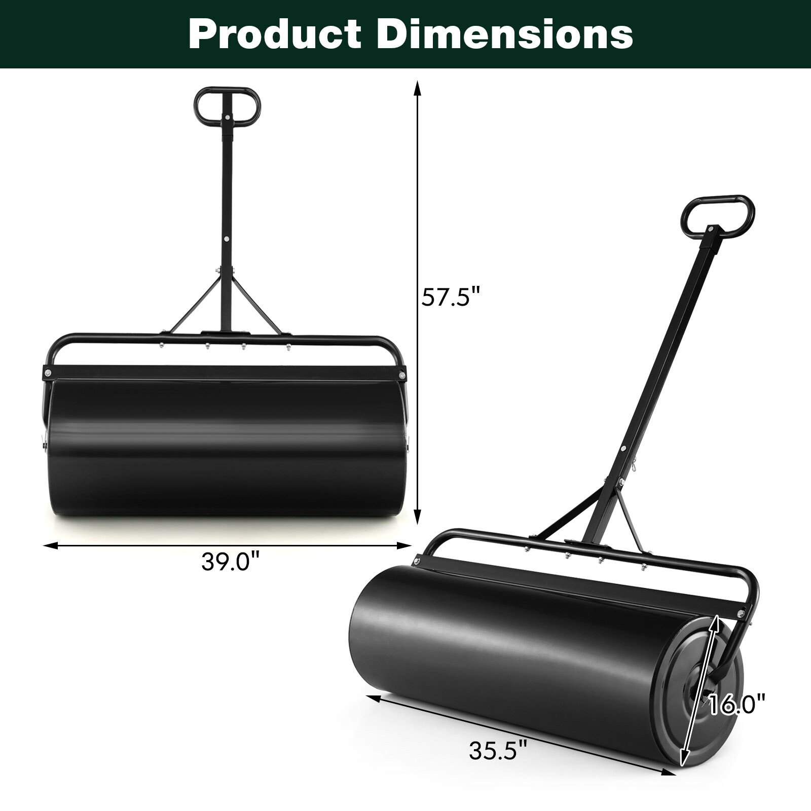 30 Gallon Lawn Roller Metal Sod Drum Roller Tow Behind a Tractor for Garden Farm