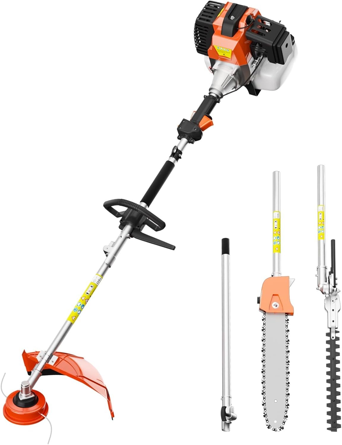 52cc 6-in-1 2-Stroke Gas Powered Weed Eater w/ Hedge Trimmer & Pole Saw Trimming