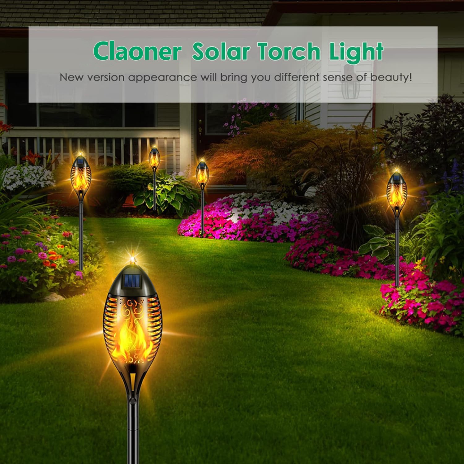 6 Pack LED Solar Flame Torch Lights Outdoor Flickering Garden Yard Pathway Lamps