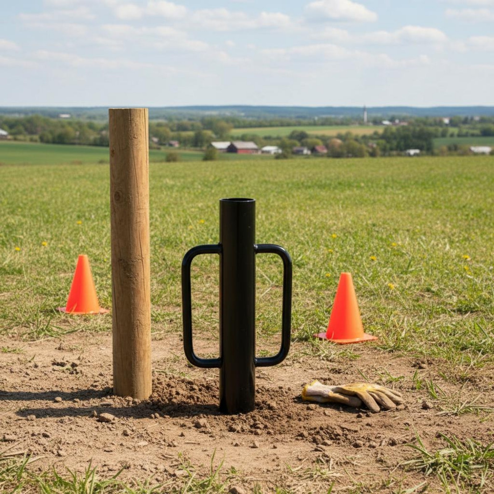 Fence Post Driver U-Shaped Handles Installation Tool Stand-Alone