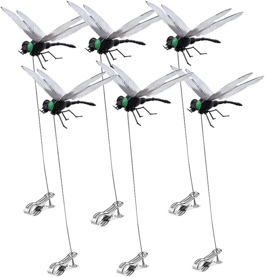 6 Pack Dragonfly Clip,3D Dragonfly Garden Stakes Decor,Fly Deterrent,Dragonfly H