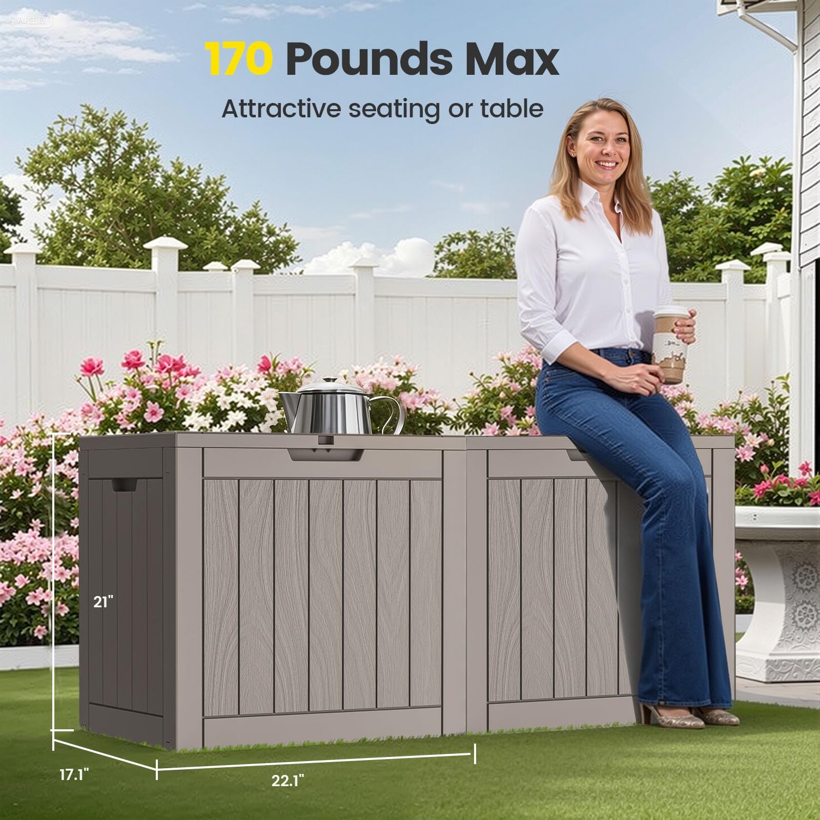 31 Gallon Outdoor Deck Box, Lockable Waterproof Storage Boxes For Garden Tools