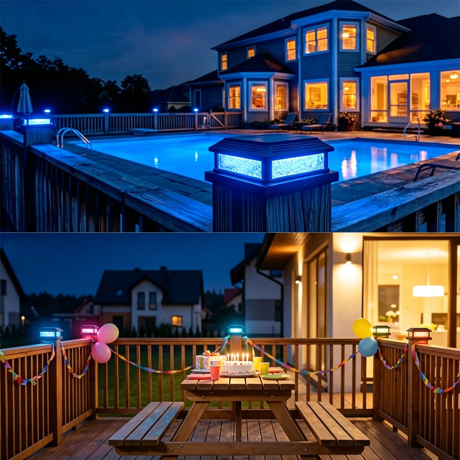 4×4 Solar Post Cap Lights Outdoor w/ Remote RGB 9 Colors Fence Deck Garden Lamp