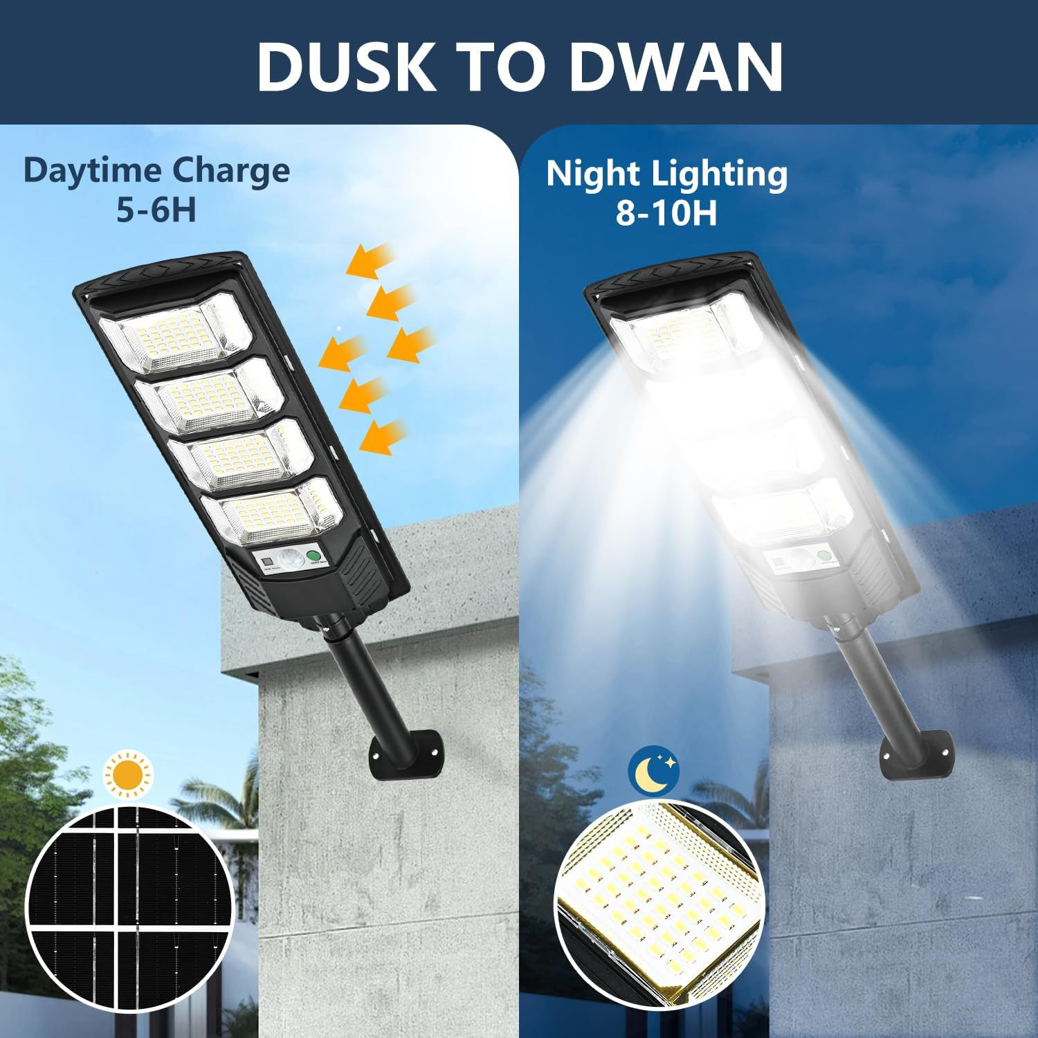 1-5PCS 12000LM Solar Street Lights Outdoor with Motion Sensor, Remote Control
