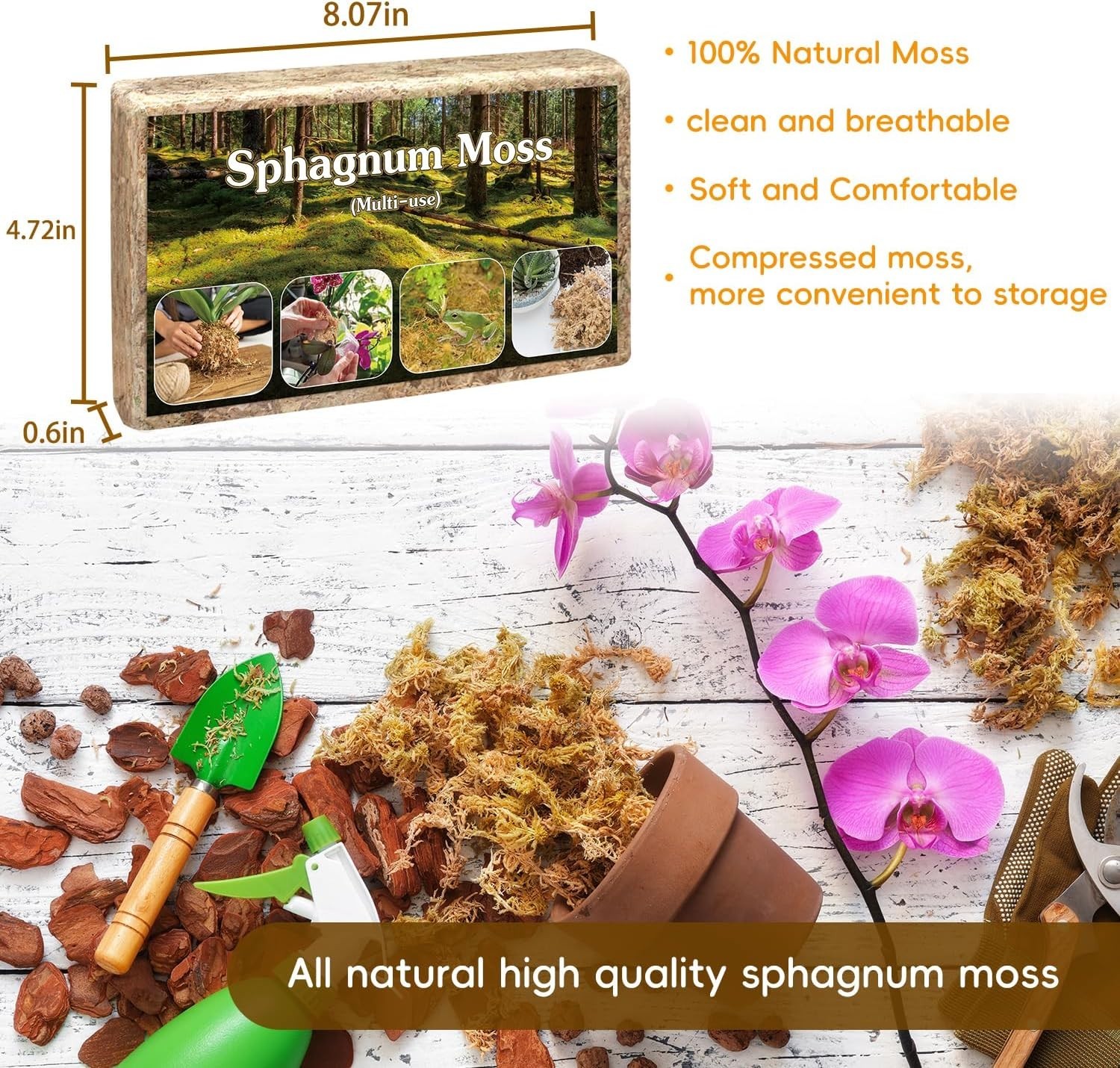 Sphagnum Moss,Sphagnum Moss for Plants,4 QT Natural Long Fibered Sphagnum Peat
