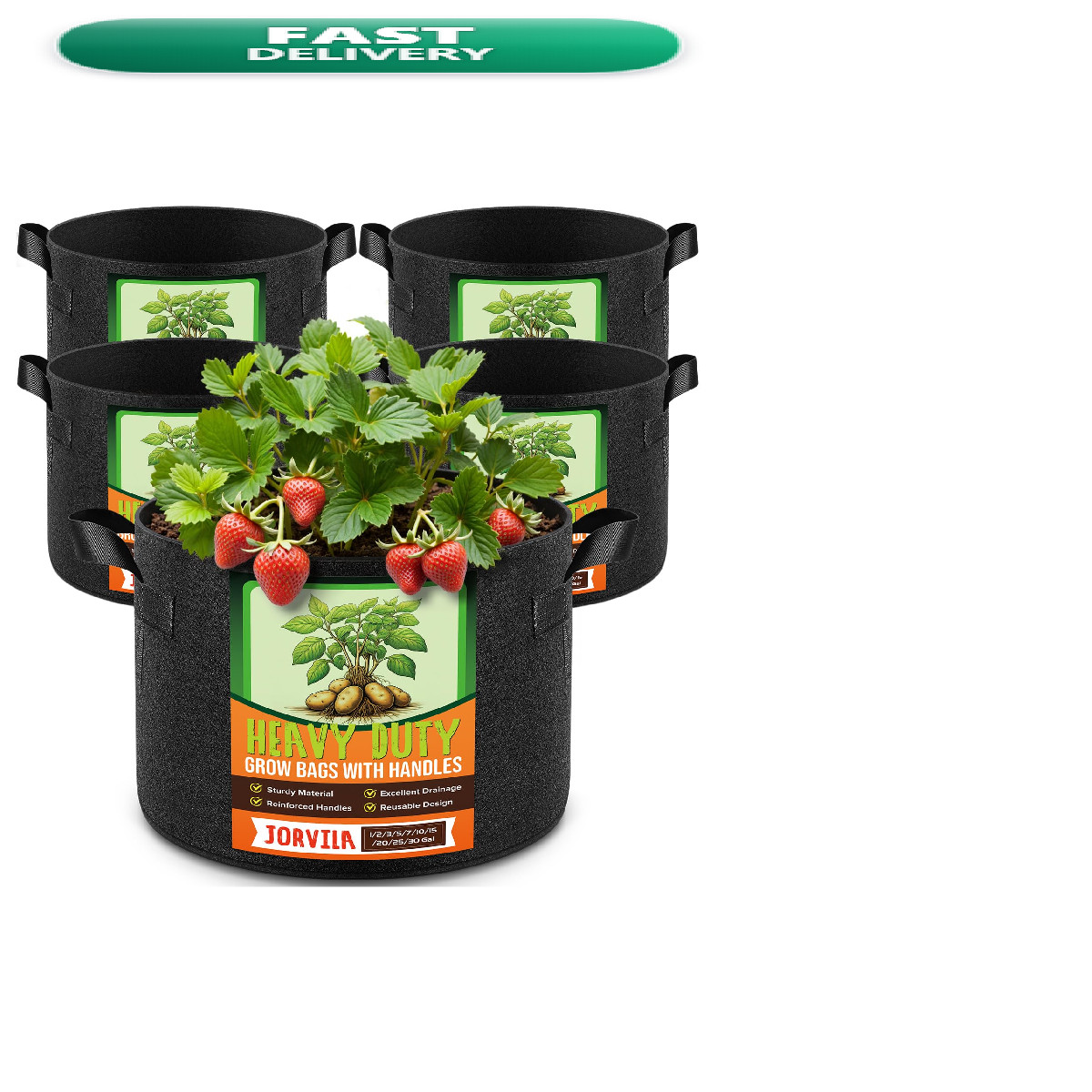 Jorvila 5 Pack 10 Gallon Grow Bags Thickened Nonwoven Fabric Planter Pots
