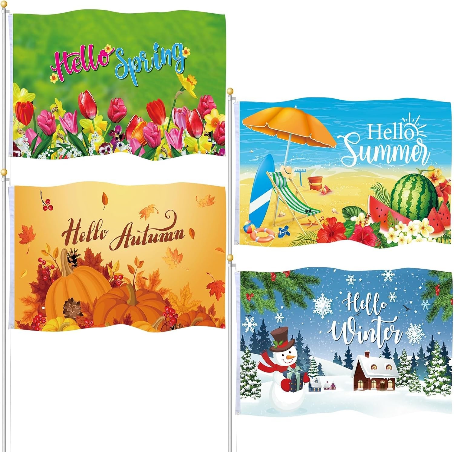 4 Pcs Garden Flag 3 x 5 ft Spring Summer Autumn Winter Flag Seasons Flag Doub..c