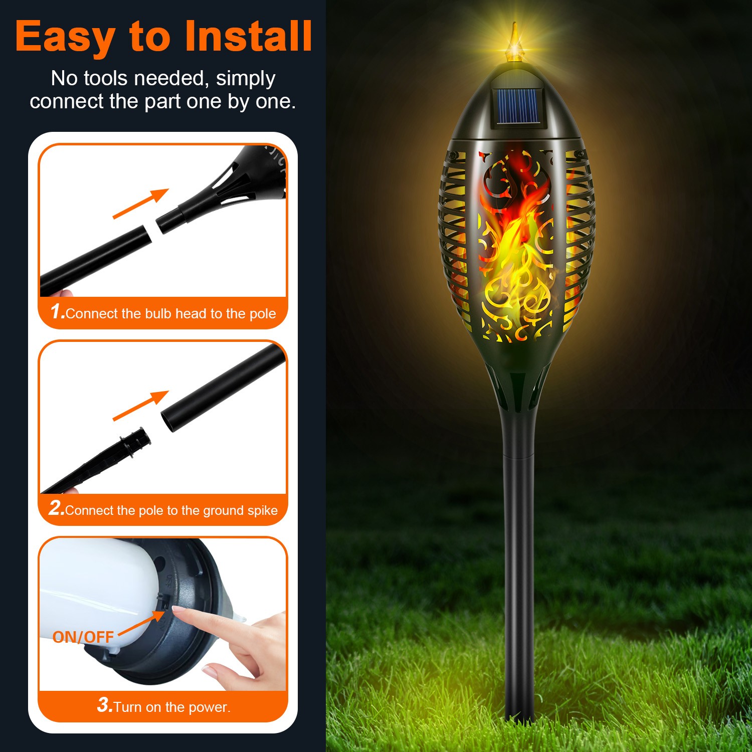 6 Pack LED Solar Flame Torch Lights Outdoor Flickering Garden Yard Pathway Lamps