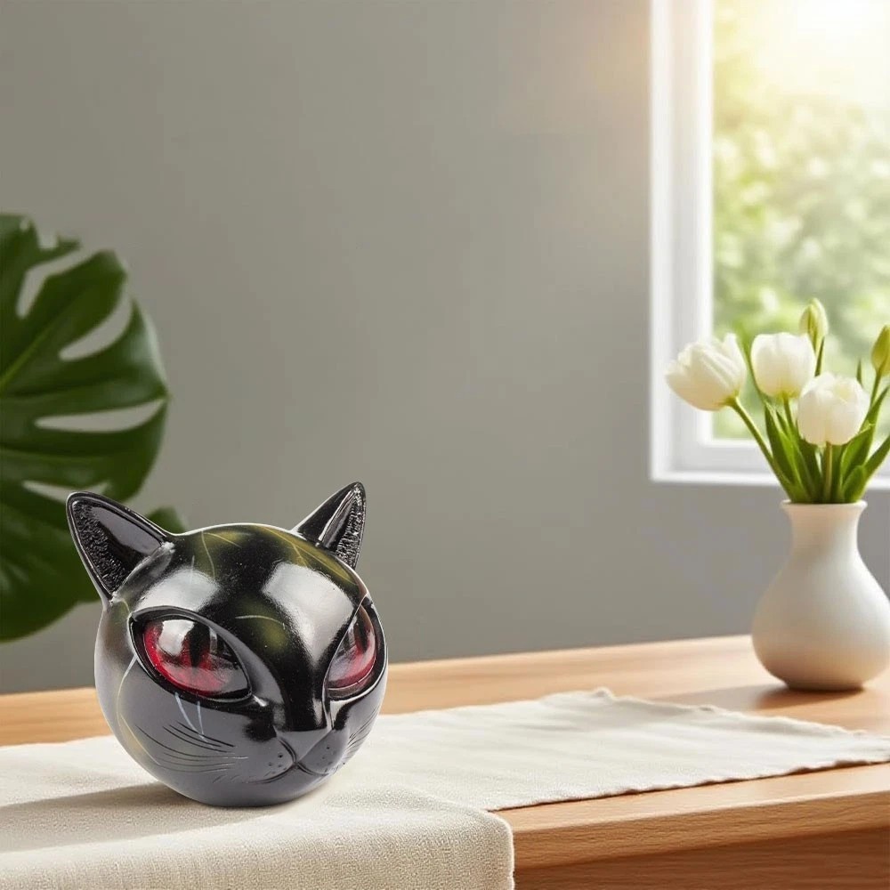 Black Cat Head Sculpture Marble Texture Healing Keepsake Gift US
