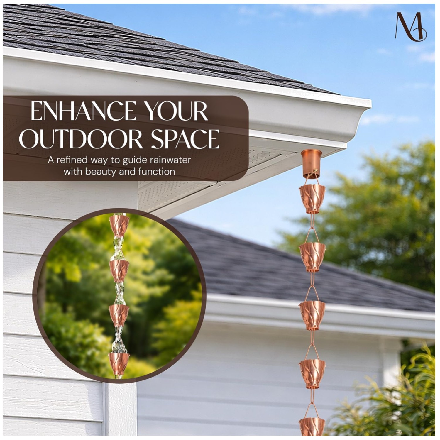 Modern Pure Copper Rain Chain – 8.5 ft