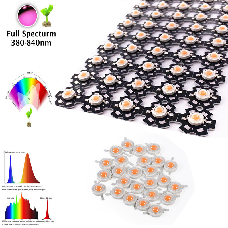 1W 3W 5W full spectrum led grow light chip 380-840nm,best led grow chip 10-1000