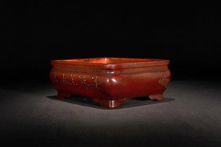 7.87in Chinese Antiqued Painting Refine Handmade Rectangular Bonsai Plant Pot