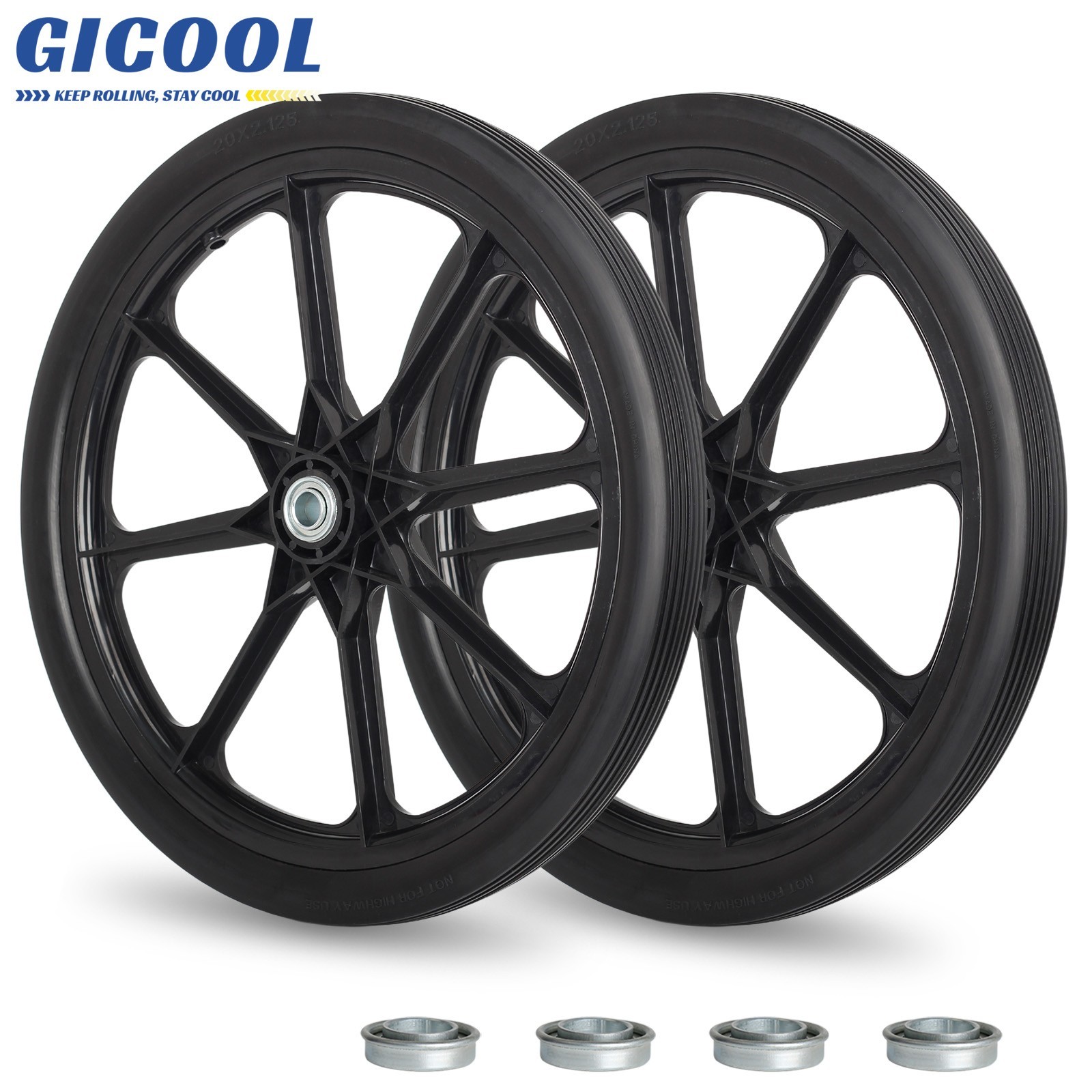 2-Pack 20″ Flat Free Tire & Wheel For Rubbermaid Wheelbarrow, Garden Yard Cart