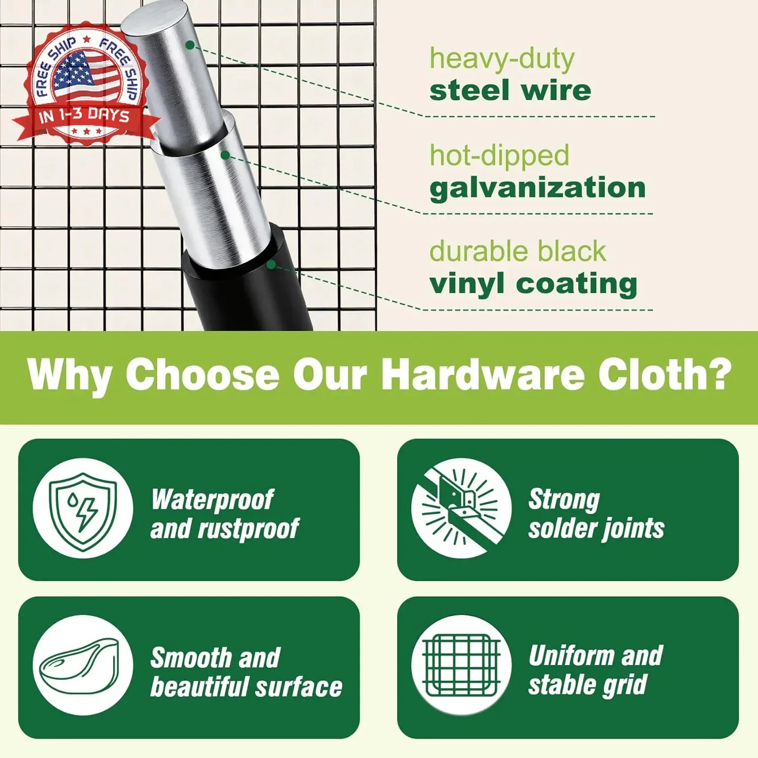 16″ x 50′ Black Hardware Cloth – 1/2inch 19 Gauge Chicken Wire Hot Dipped Galvan