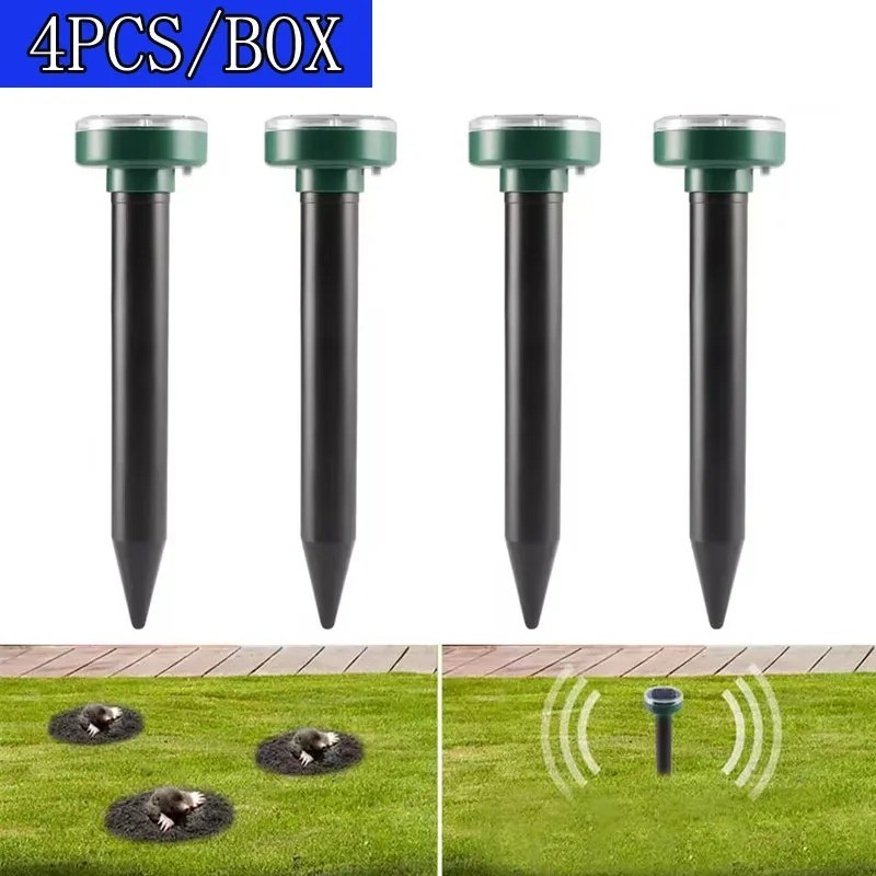 4 PCs Solar Power Ultrasonic Repellent Mice Gopher Mole Snake Squirrel Repeller