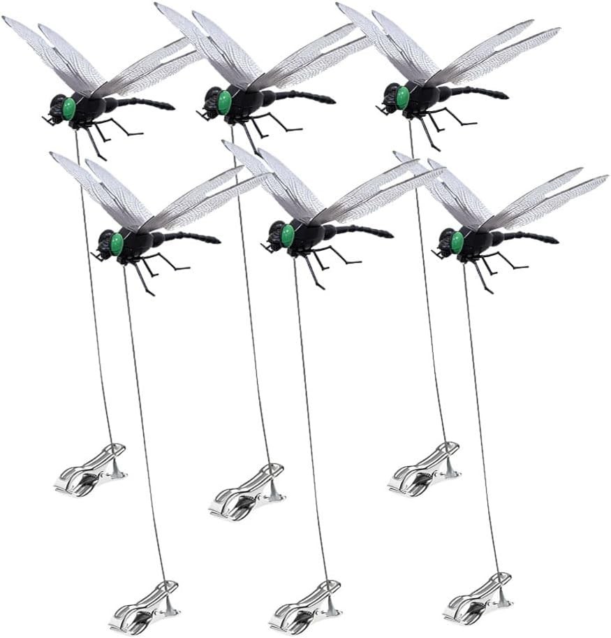 6 Pack Dragonfly Clip,3D Dragonfly Garden Stakes Decor,Fly Deterrent,Dragonfly H