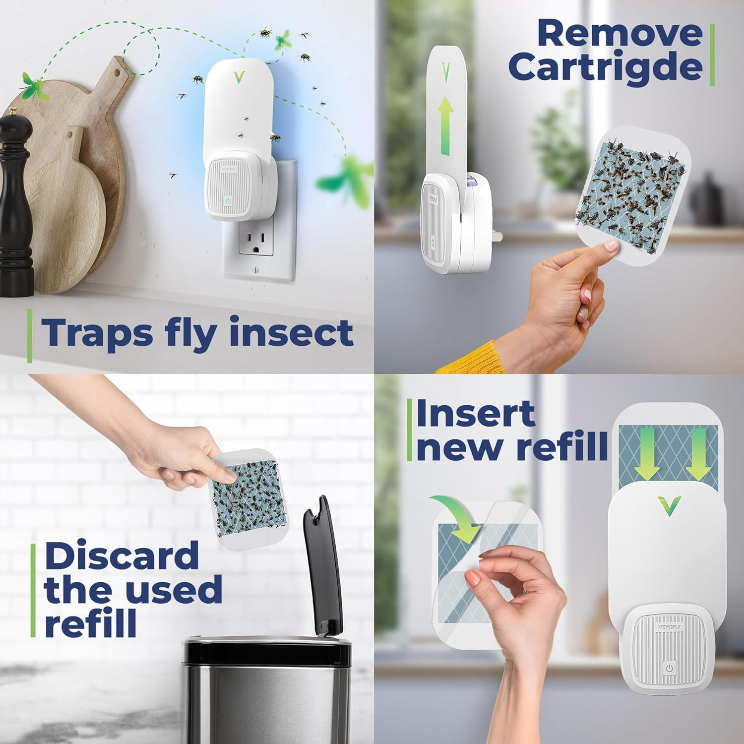Fly Catcher Indoor, Fly Trap, (4 Device + 6 Refills) Fruit Fly Traps for Indoors