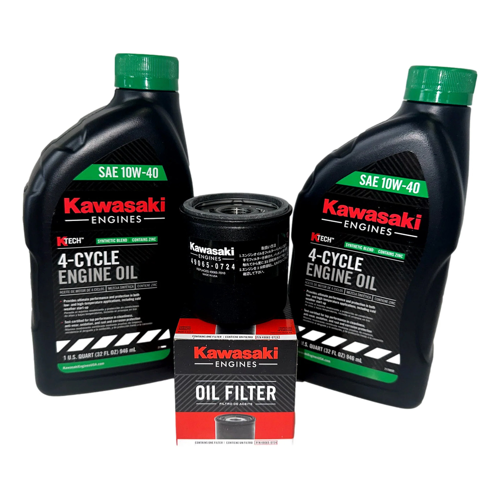 Kawasaki Oil Change Kit (1) 49065-0724 Oil Filter & (2) 99969-6296 10W40 Quarts