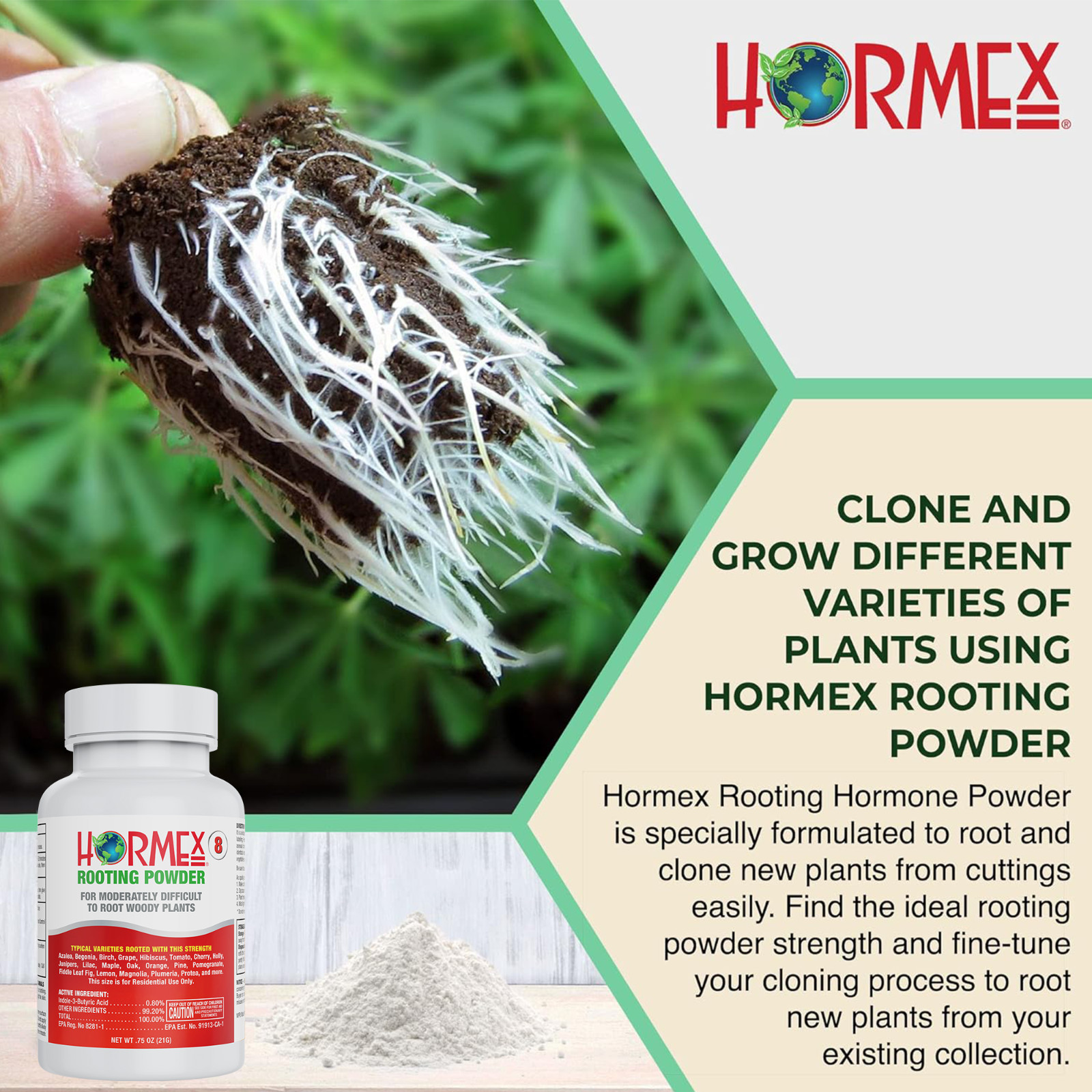 Hormex Rooting Powder #8 – for Moderately Difficult to Root Plants – 0.8% IBA