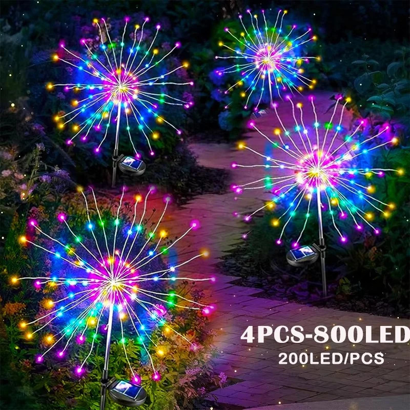 4x 200 LED Solar Firework Garden Lights Outdoor Path Lawn Decor Lamp Waterproof