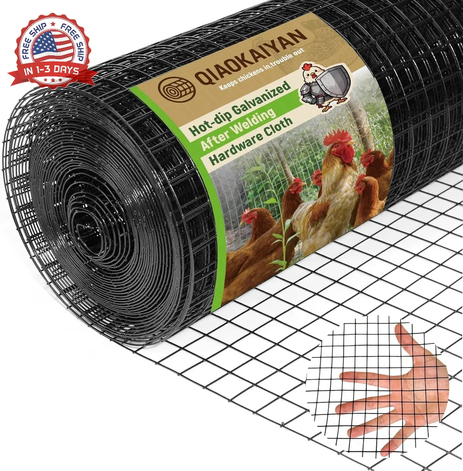 16″ x 50′ Black Hardware Cloth – 1/2inch 19 Gauge Chicken Wire Hot Dipped Galvan