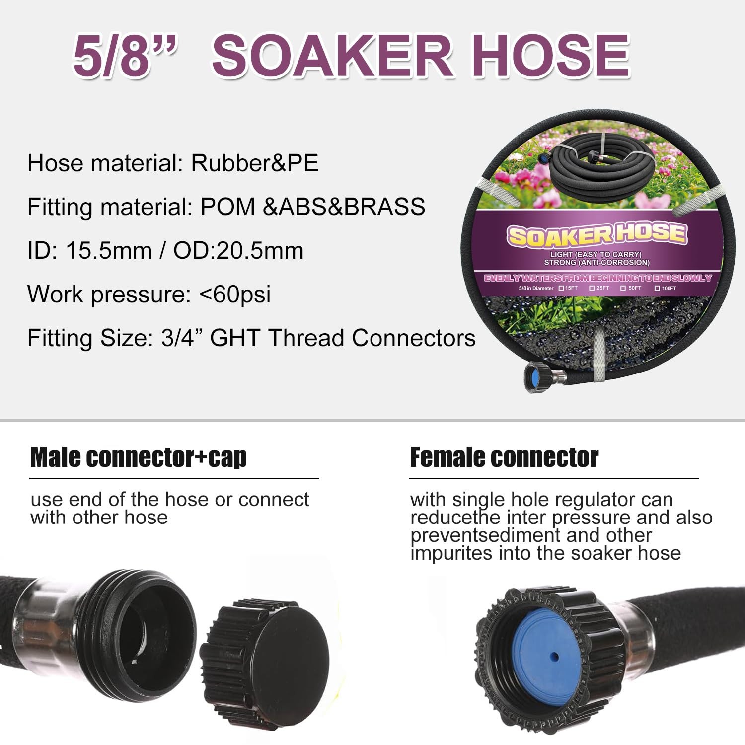 Soaker Hose 75ft – 5/8 Round Garden Soaker Hoses, Heavy Duty Irrigation Drip …
