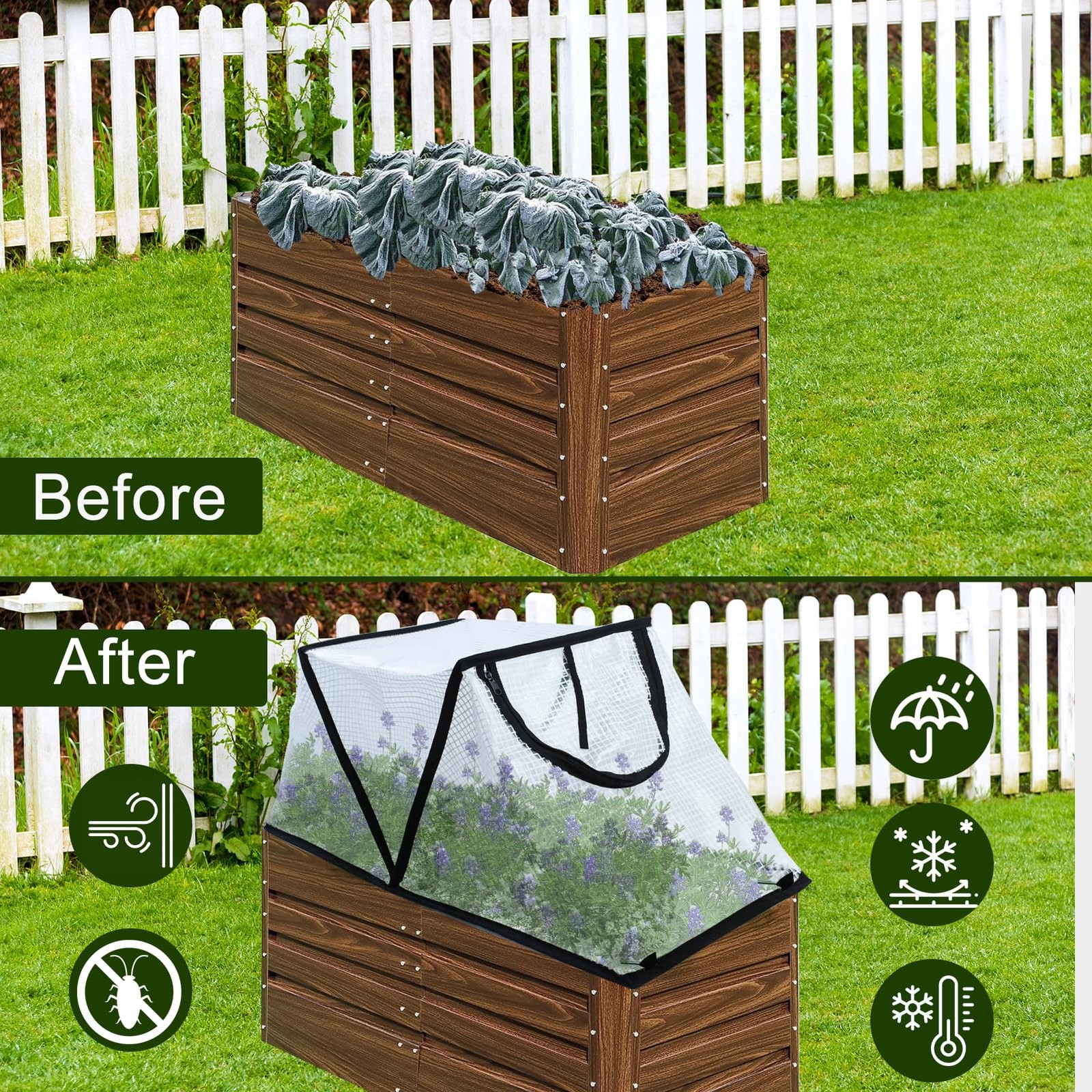 Foldable Raised Garden Bed Cover with Zipper | Waterproof Plant Protection