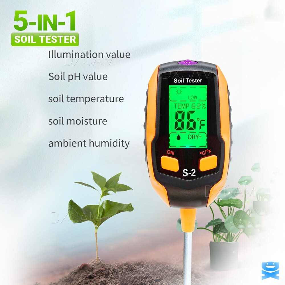 5-in-1 Digital PH Soil Tester LCD Moisture Plant Water Temperature Test Meter
