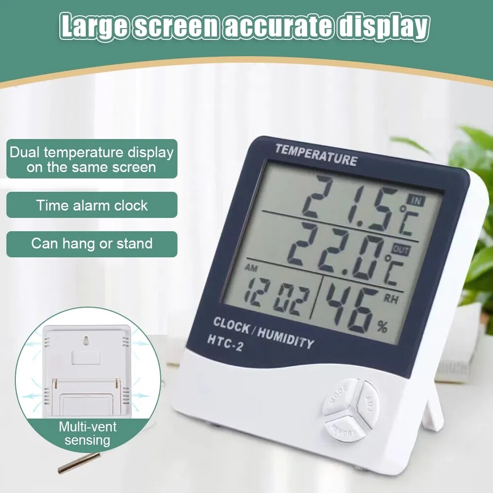 THERMOMETER INDOOR Digital LCD Hygrometer Temperature Humidity Meter Alarm Clock