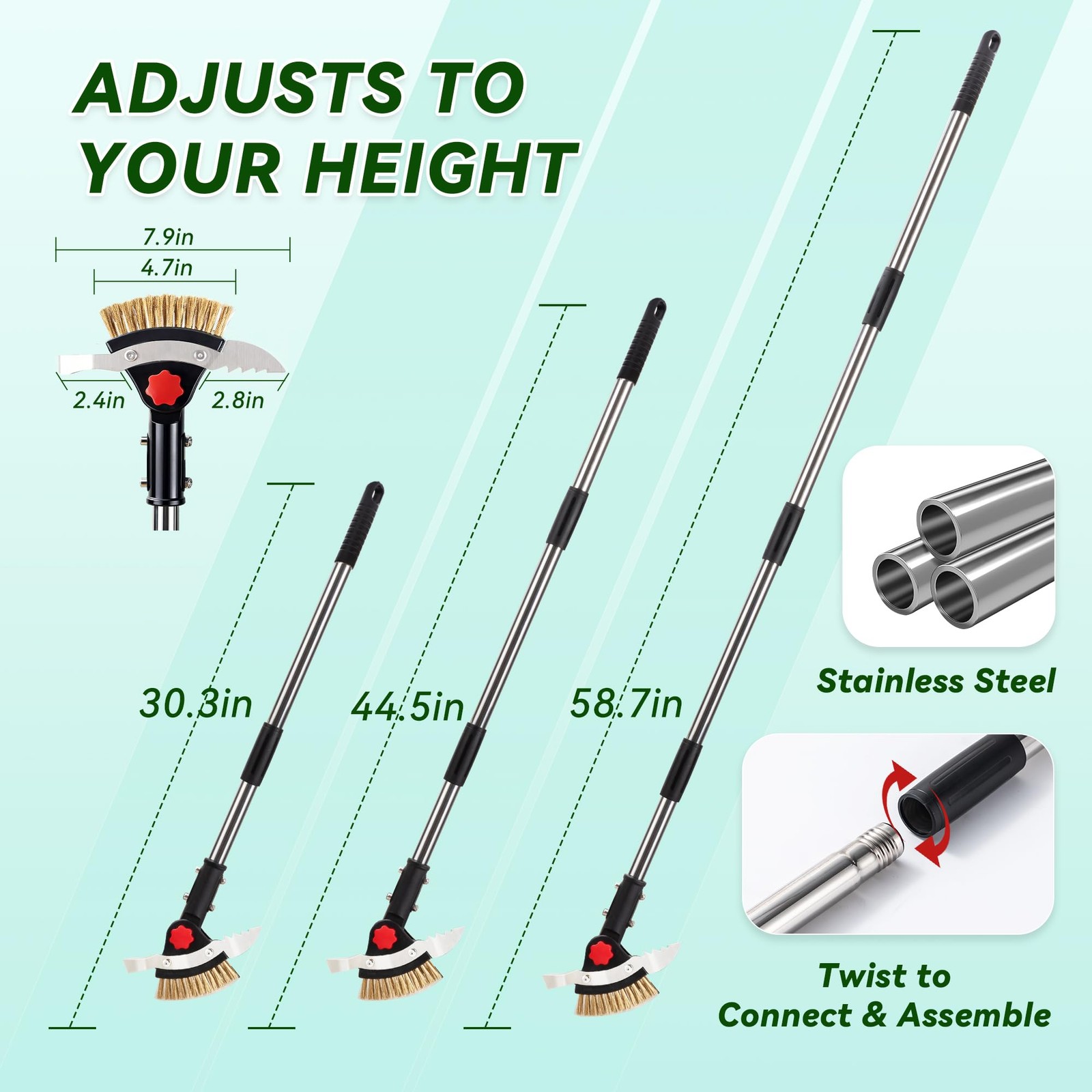 3in1 Heavy Duty Weeder Tool with Adjustable Handle for Driveway and Patio