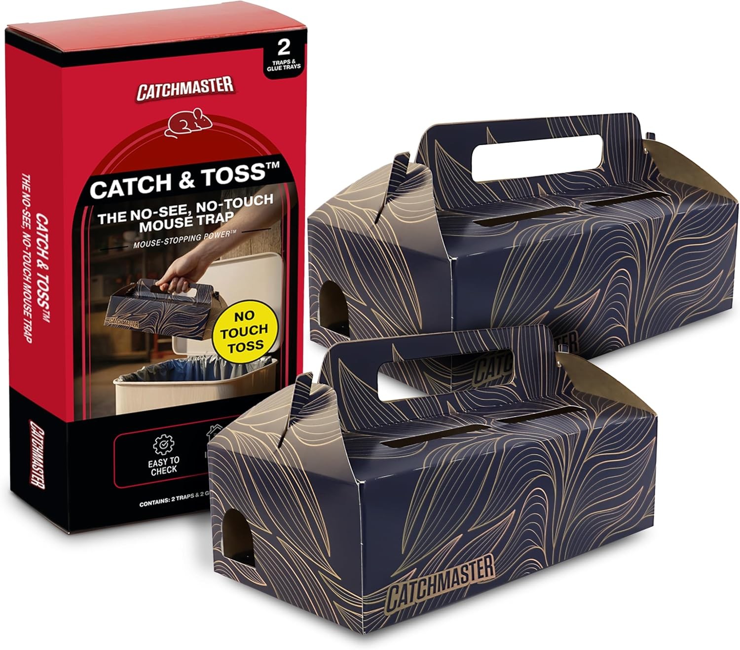Catchmaster Catch & Toss: No-Touch Disposable Mouse Glue Traps Indoor – 2 Pack