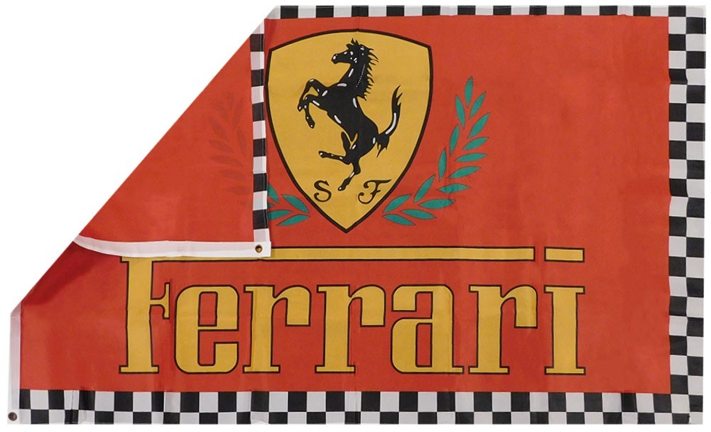 RED FERRARI CHECKERED BORDER & LEAF FLAG new 3x5ft QUALITY SATIN US seller