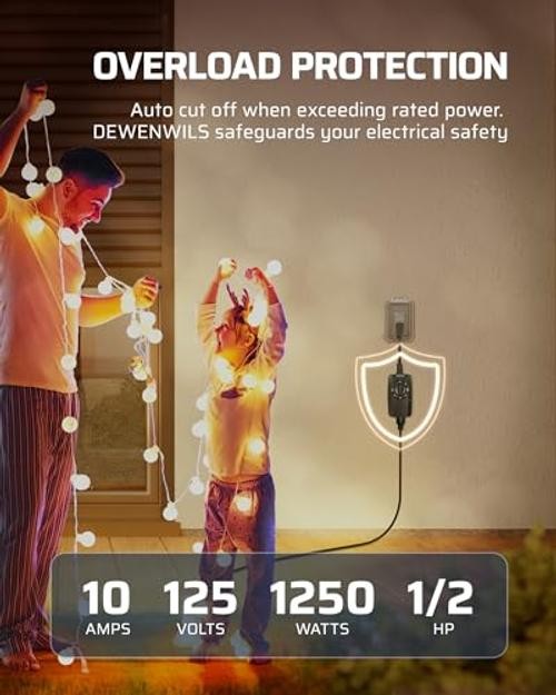 Outdoor Light Timer Dusk to Dawn, Weatherproof, Plug in Timer for Garden