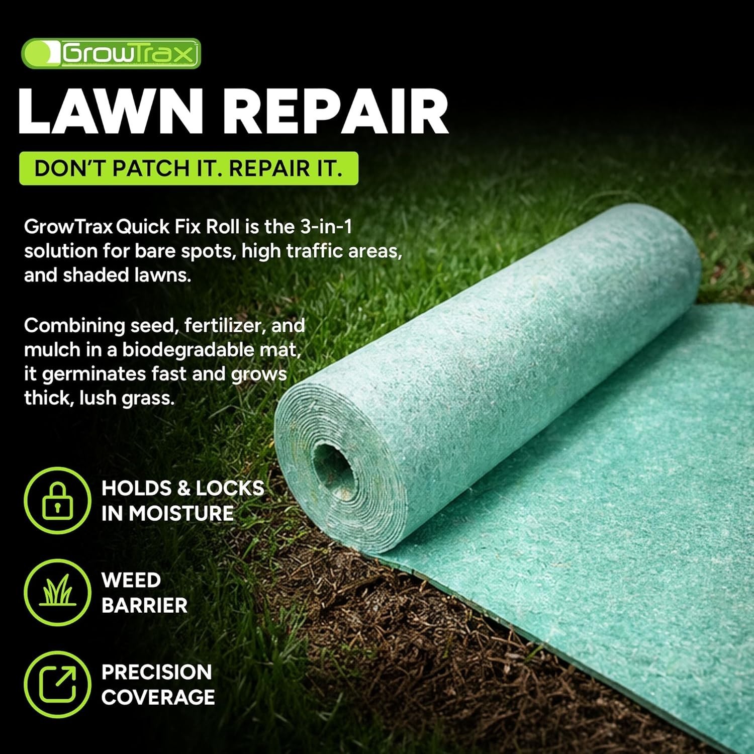 Biodegradable Grass Seed Mat – 50 Sq Ft Quick Fix for Round Green Lawns