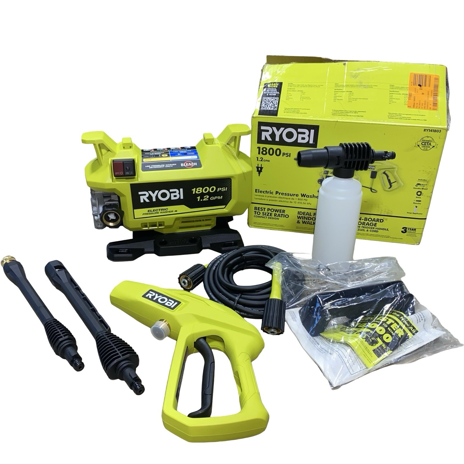 RYOBI 1800 PSI 1.2 GPM Cold Water Corded Electric Pressure Washer RY141803