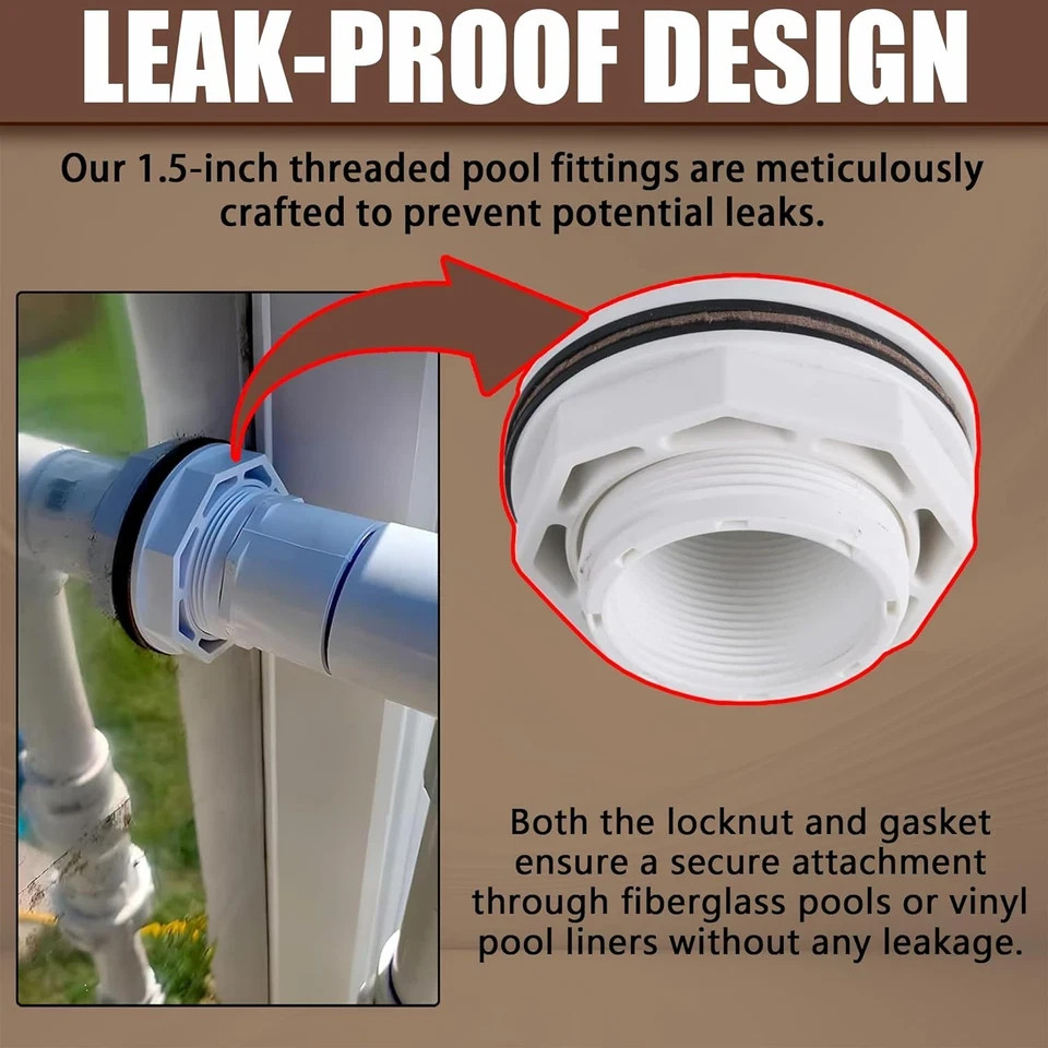 Tongass (2-Pack) 1 1/2″ above Ground Pool Inlet Return Fitting with Locknut Gask
