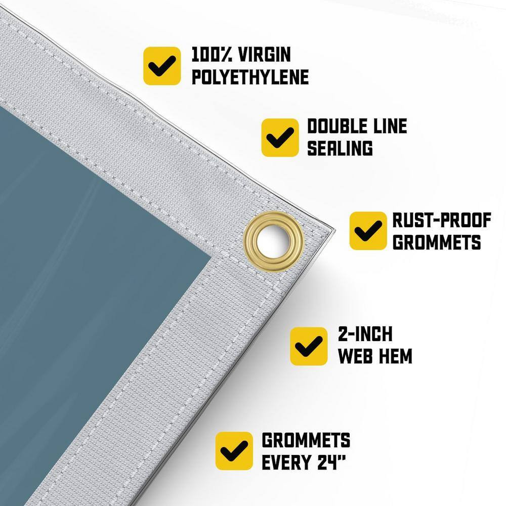 7 Ft. X 9 Ft. Clear Blue Extreme Heavy Duty 20 Mil Vinyl Plastic Tarp, Waterproo