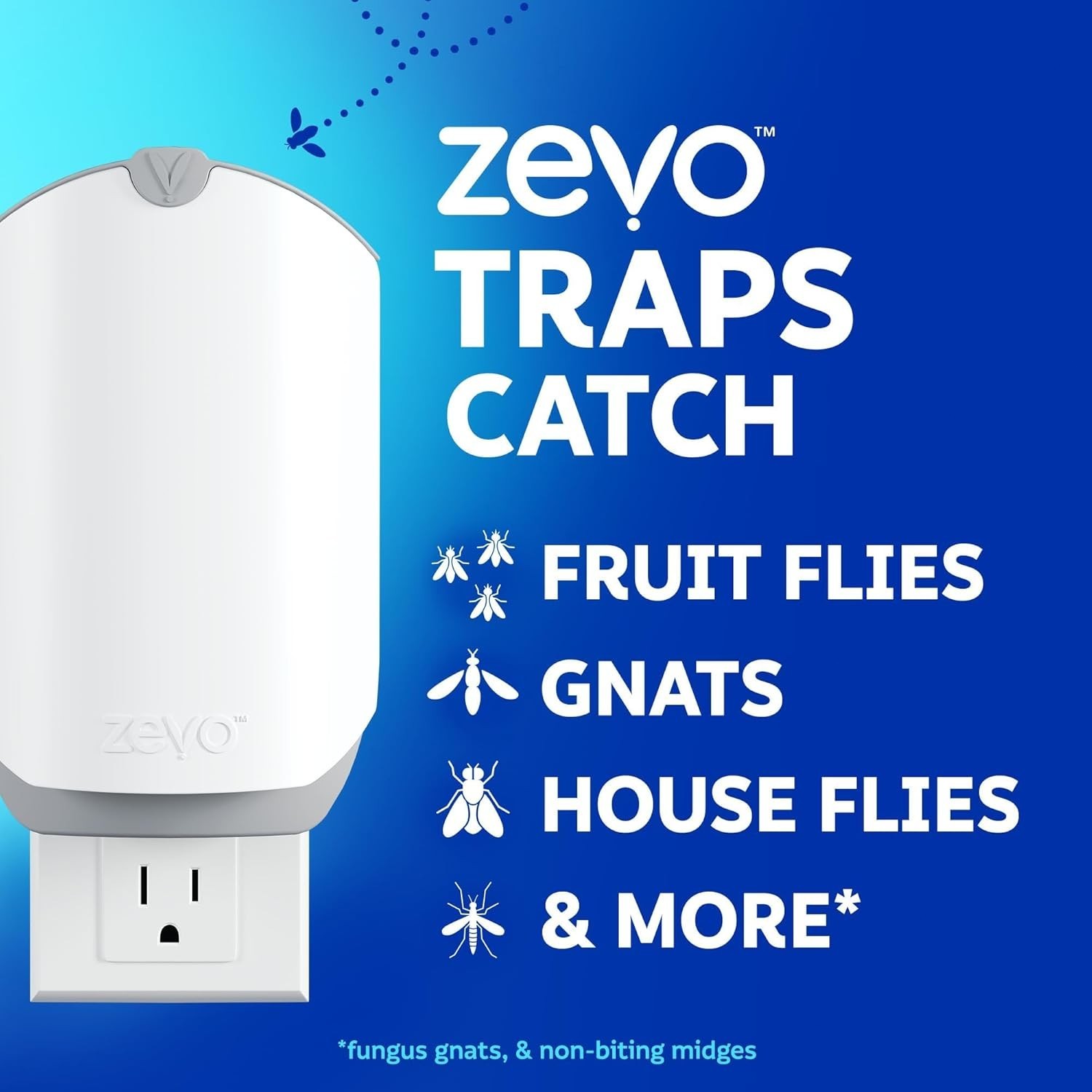 Zevo Flying Insect Trap (1 Plug-in Base + 3 Cartridges) Featuring Blue UV Light
