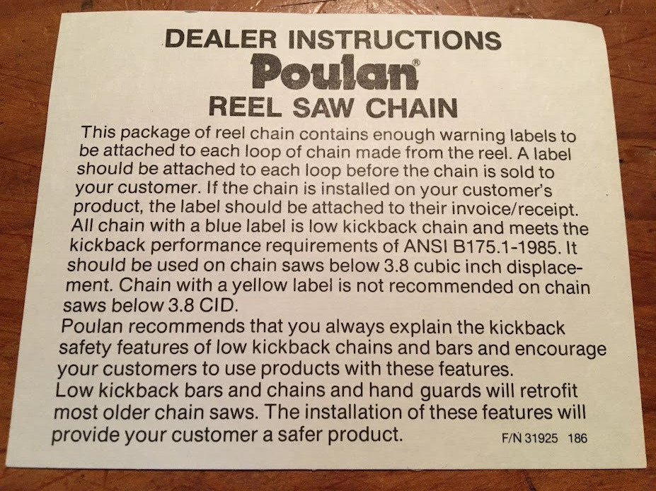 Vintage RARE NOS Poulan Branded Chainsaw Chain Loop 3/8 .050 25′ Roll–FREE SHIP