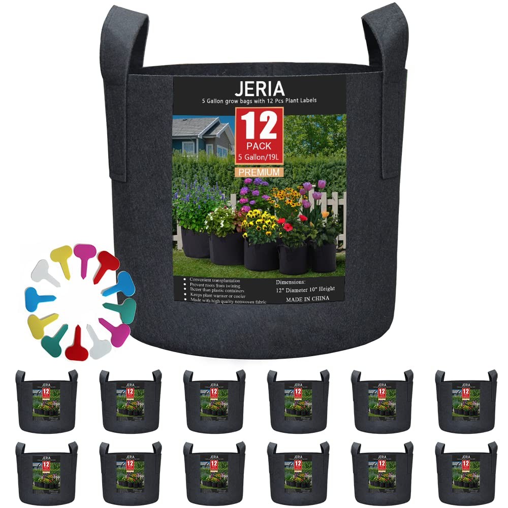 12-Pack 5 Gallon Grow Bags, 300G Thickened Nonwoven Garden Pots,Heavy Duty Fa…