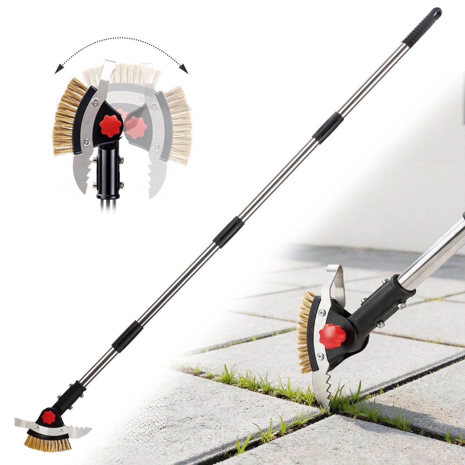 3in1 Heavy Duty Weeder Tool with Adjustable Handle for Driveway and Patio