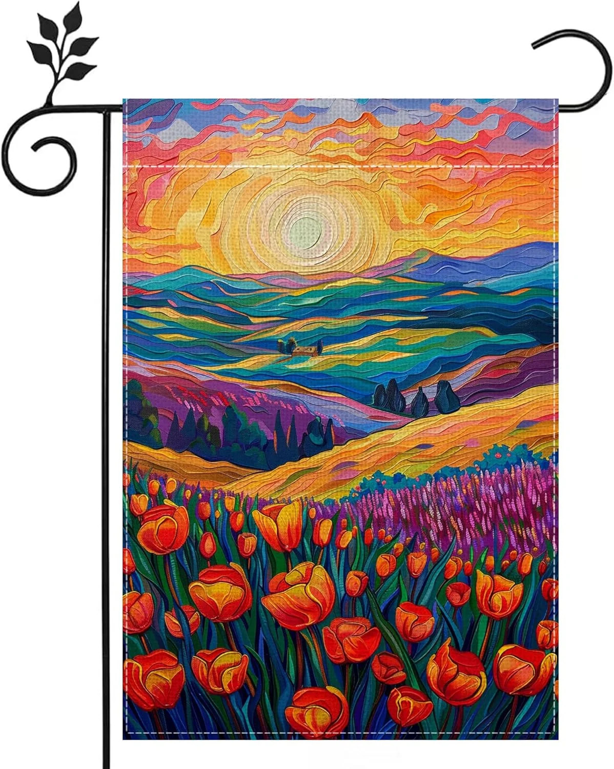 Spring Summer Tulip Lavender Floral Garden Flag for Outside 12×18 Inch Double Si