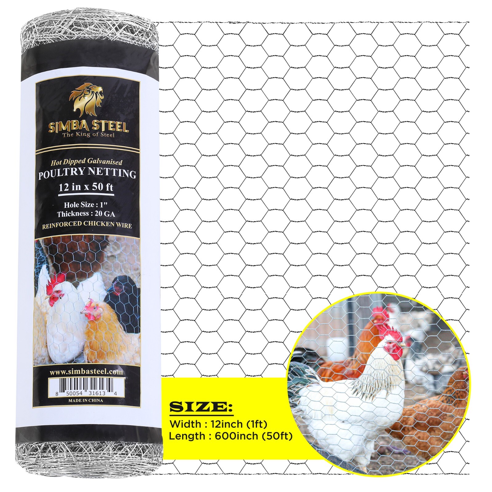 Galvanized Poultry Net – Fencing | Chicken Wire 1″ Hole – Many Sizes SIMBA STEEL